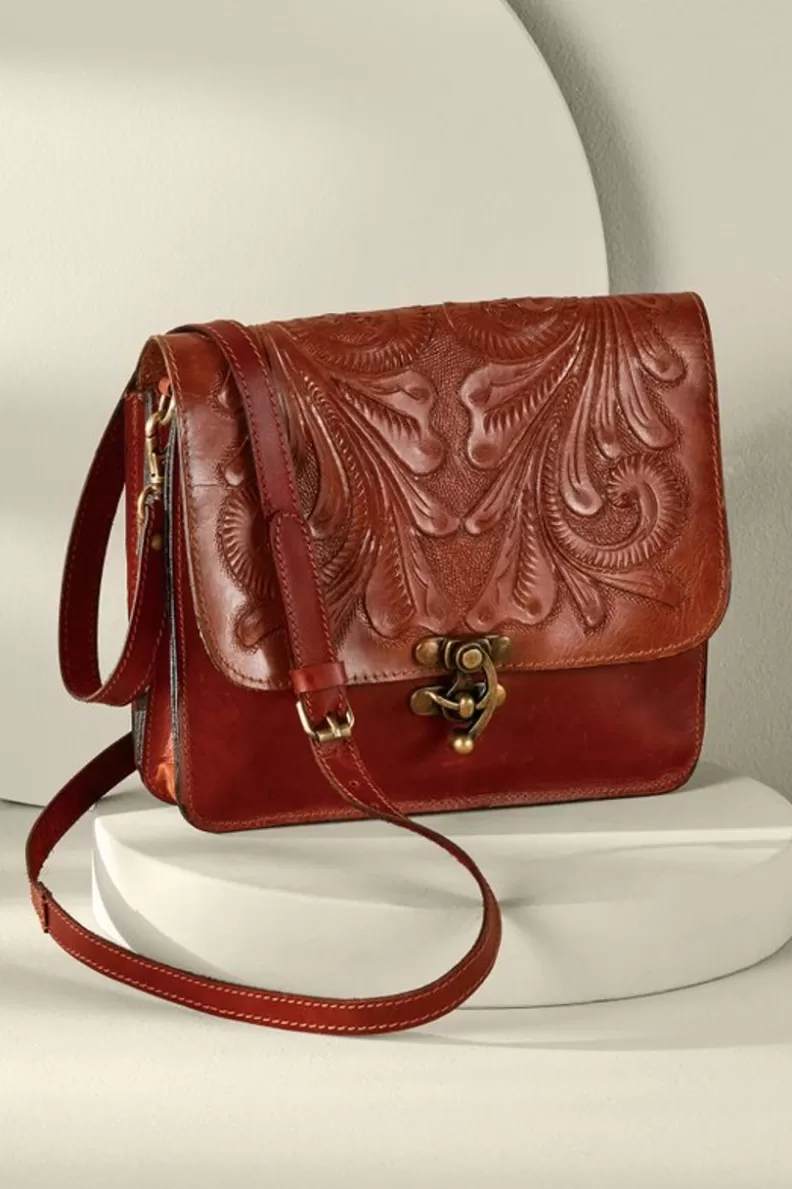 Soft Surroundings Ada Embossed Leather Bag Caramel Clearance
