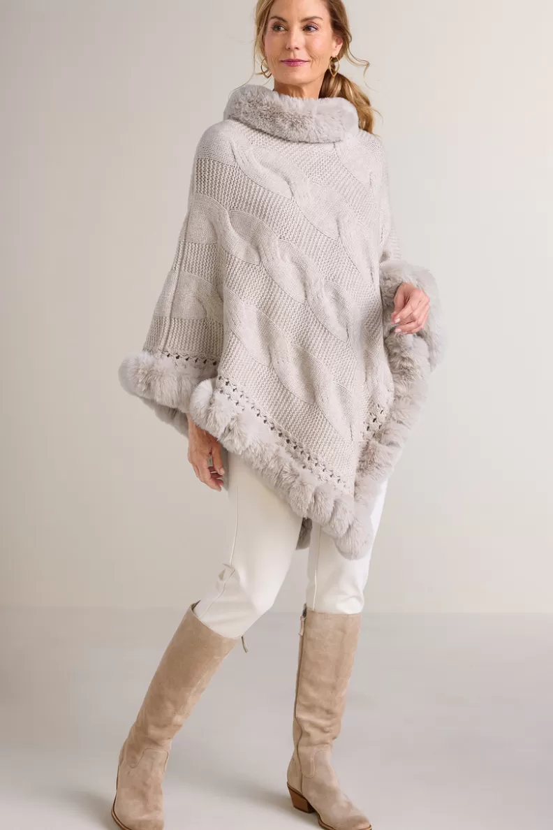 Soft Surroundings Alexi Cable Knit Poncho Oatmeal Discount