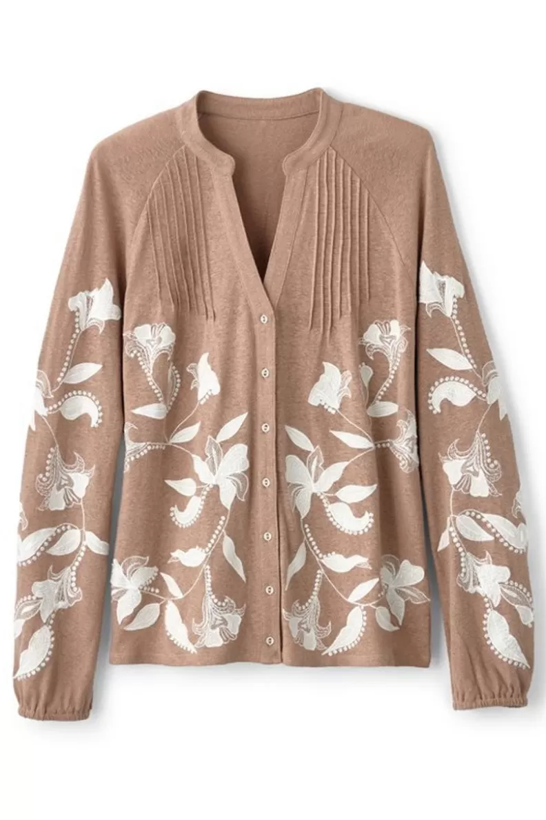 Soft Surroundings Alva Embroidered Knit Top Beige Hot