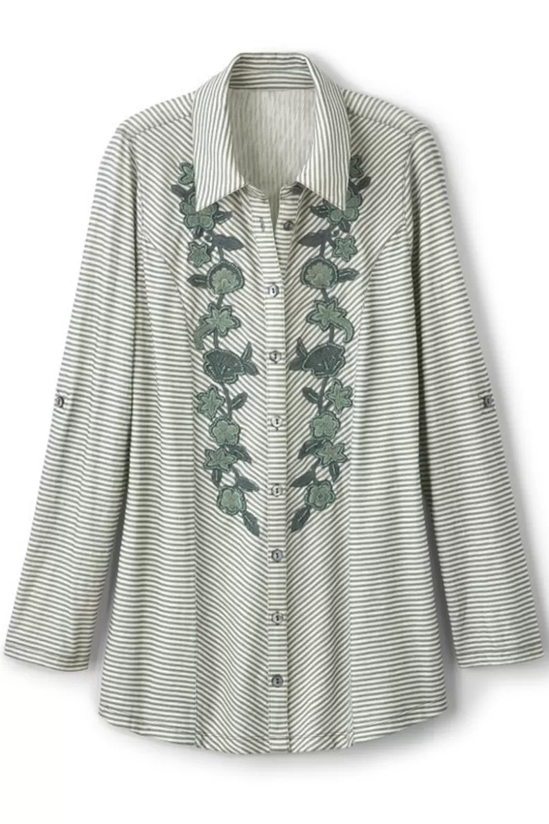 Soft Surroundings Anisa Tunic GreenMilieuStripe Outlet