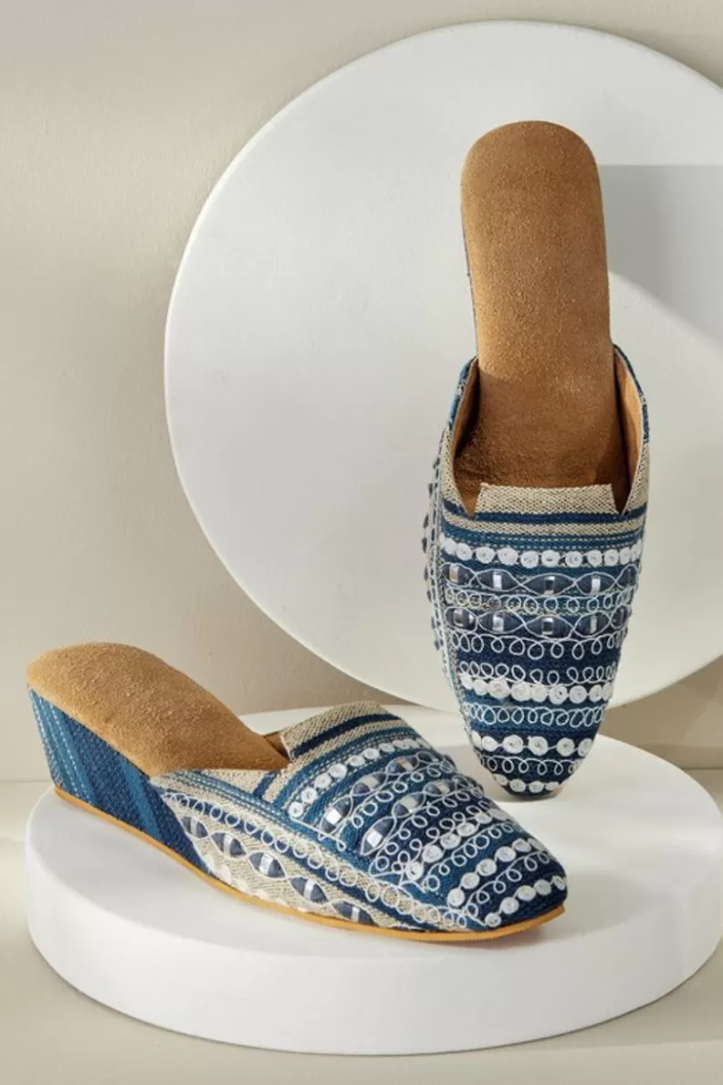 Soft Surroundings Arizona Stripe Wedge Slide Blue Clearance