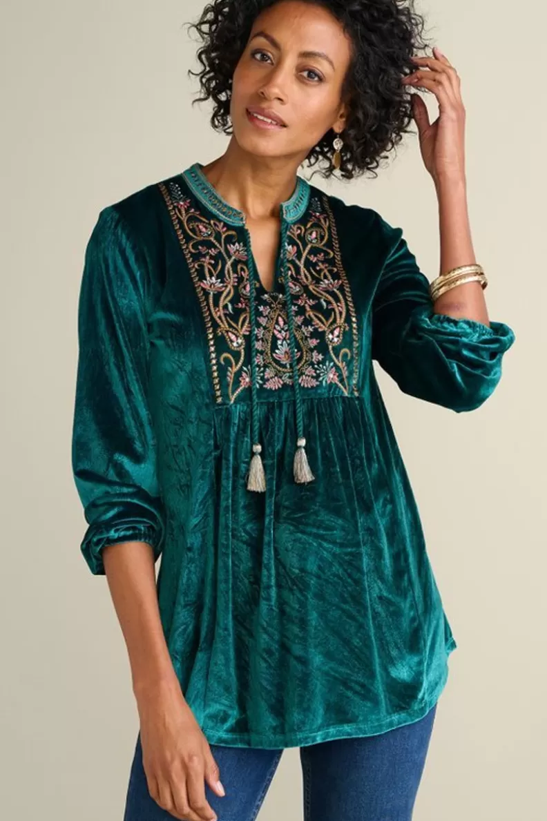 Soft Surroundings Ashanti Embellished Velvet Tunic JuneBug New