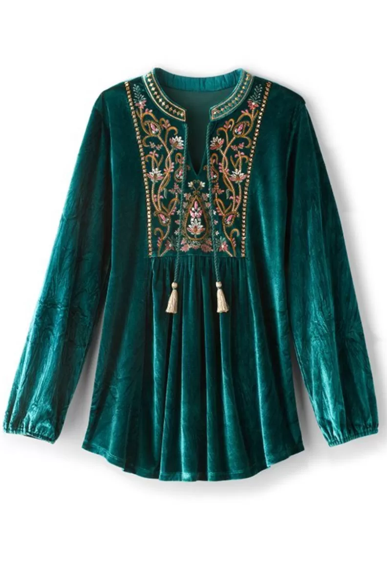 Soft Surroundings Ashanti Embellished Velvet Tunic JuneBug New