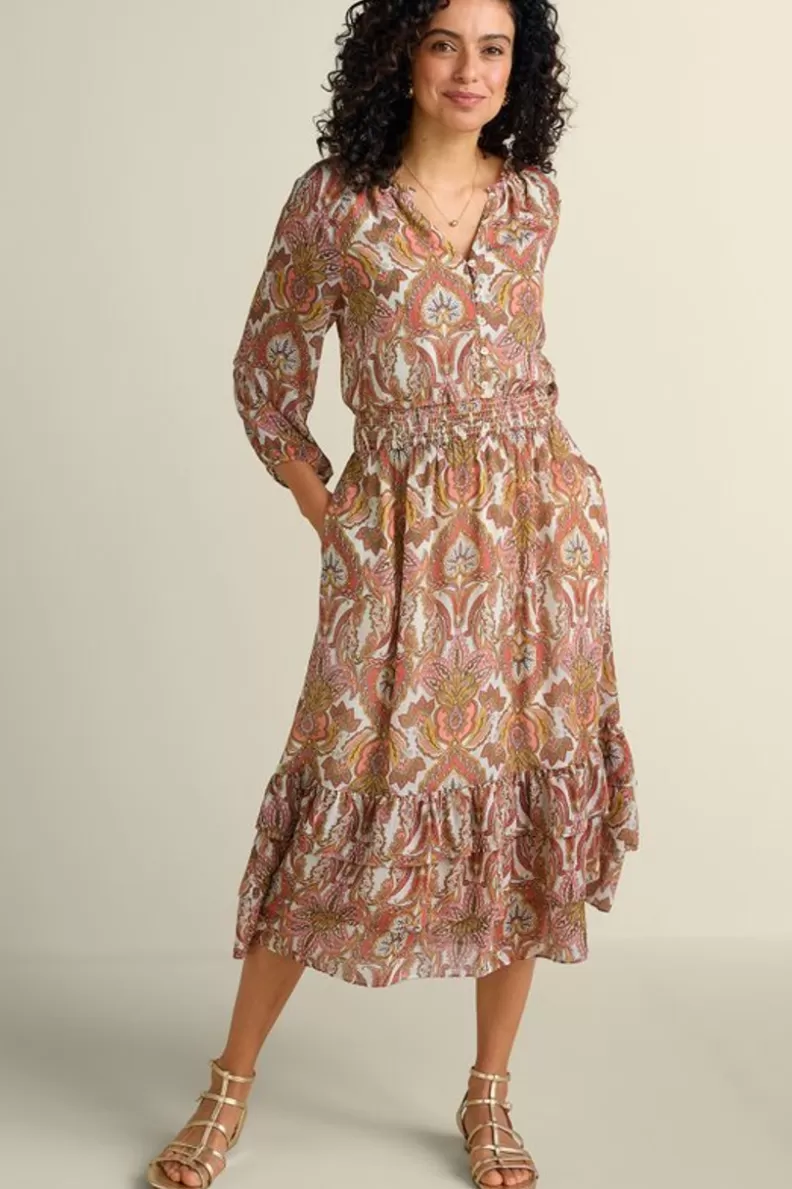 Soft Surroundings Betsey Midi Dress GlobalScarfCreamCoral Cheap
