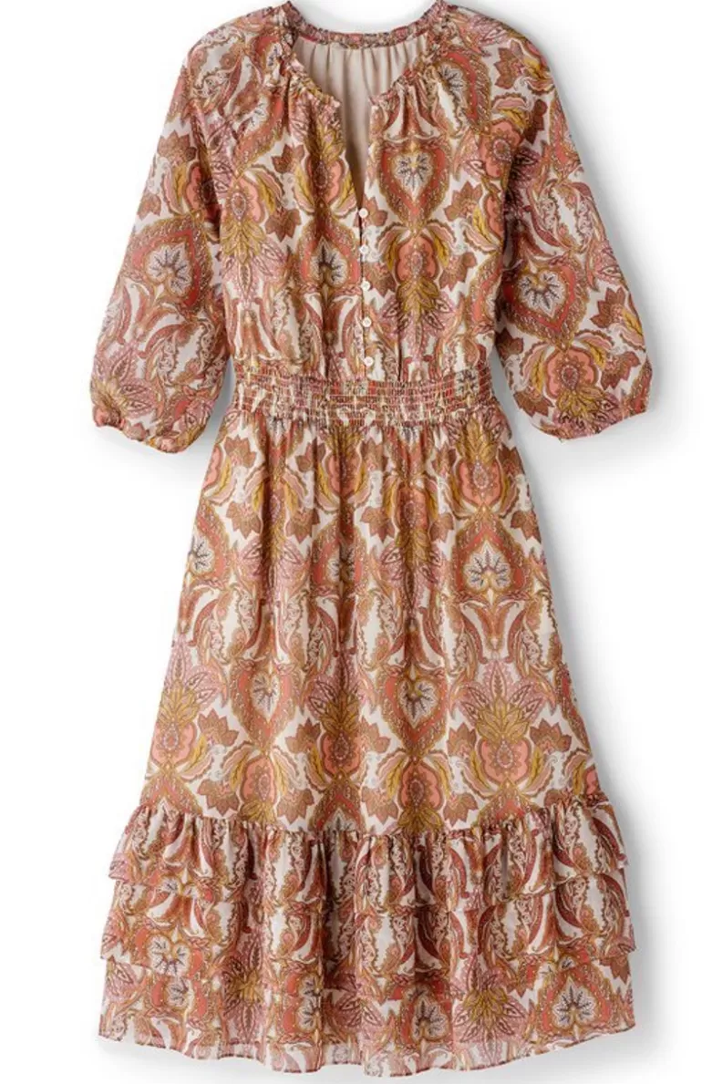 Soft Surroundings Betsey Midi Dress GlobalScarfCreamCoral Cheap