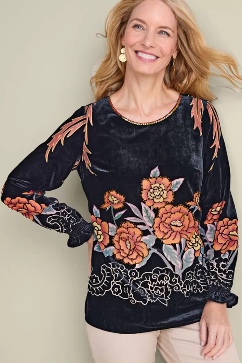Soft Surroundings Brielle Velvet Top BlackMulti Cheap