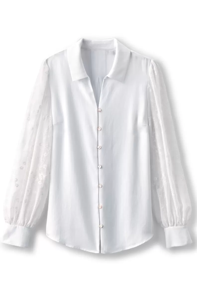 Soft Surroundings Calathea Embroidered Sleeve Shirt White Flash Sale