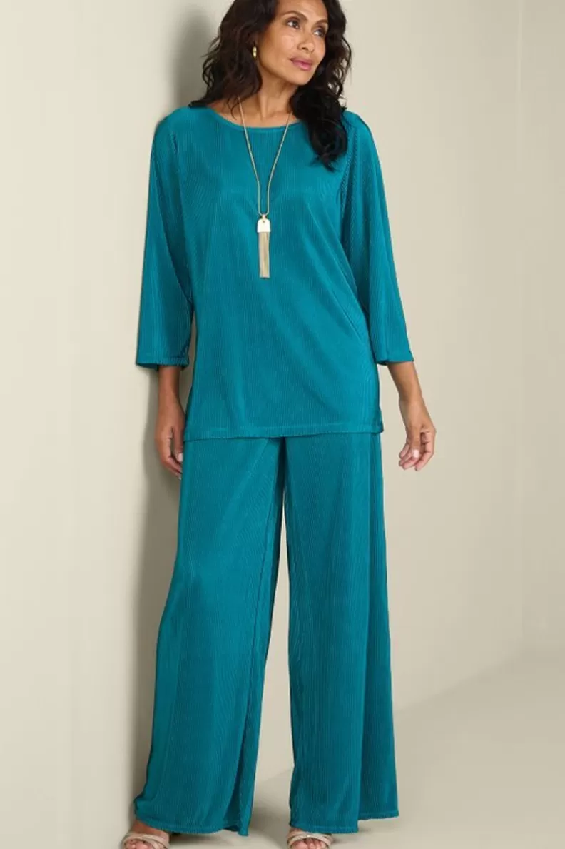 Soft Surroundings Cella Plisse Wide Leg Pants DeepLagoon Best