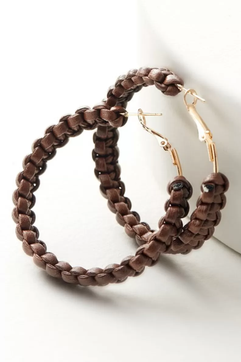 Soft Surroundings Charlotte Leather Hoop Earrings Brown Best