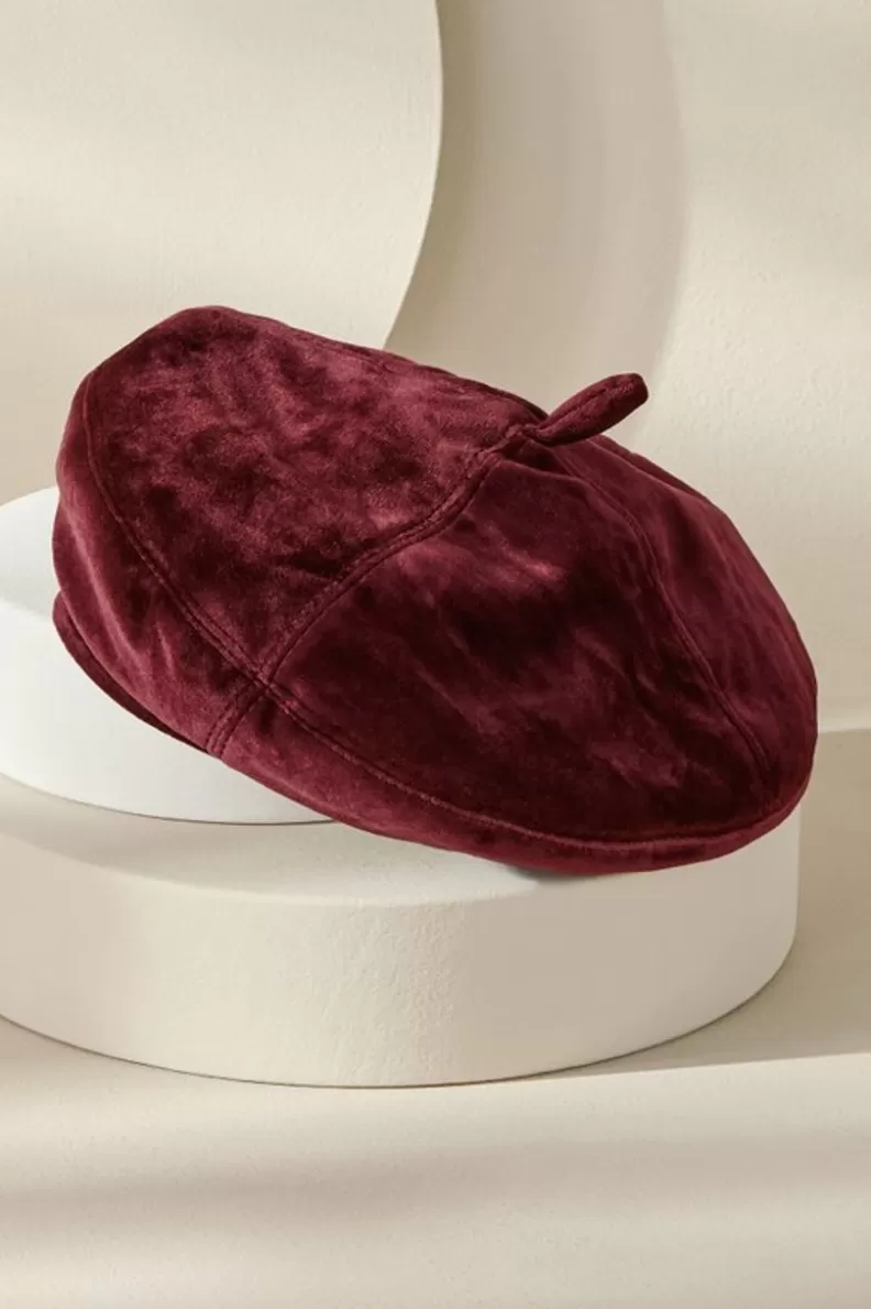 Soft Surroundings Colette Velvet Beret Wine Hot