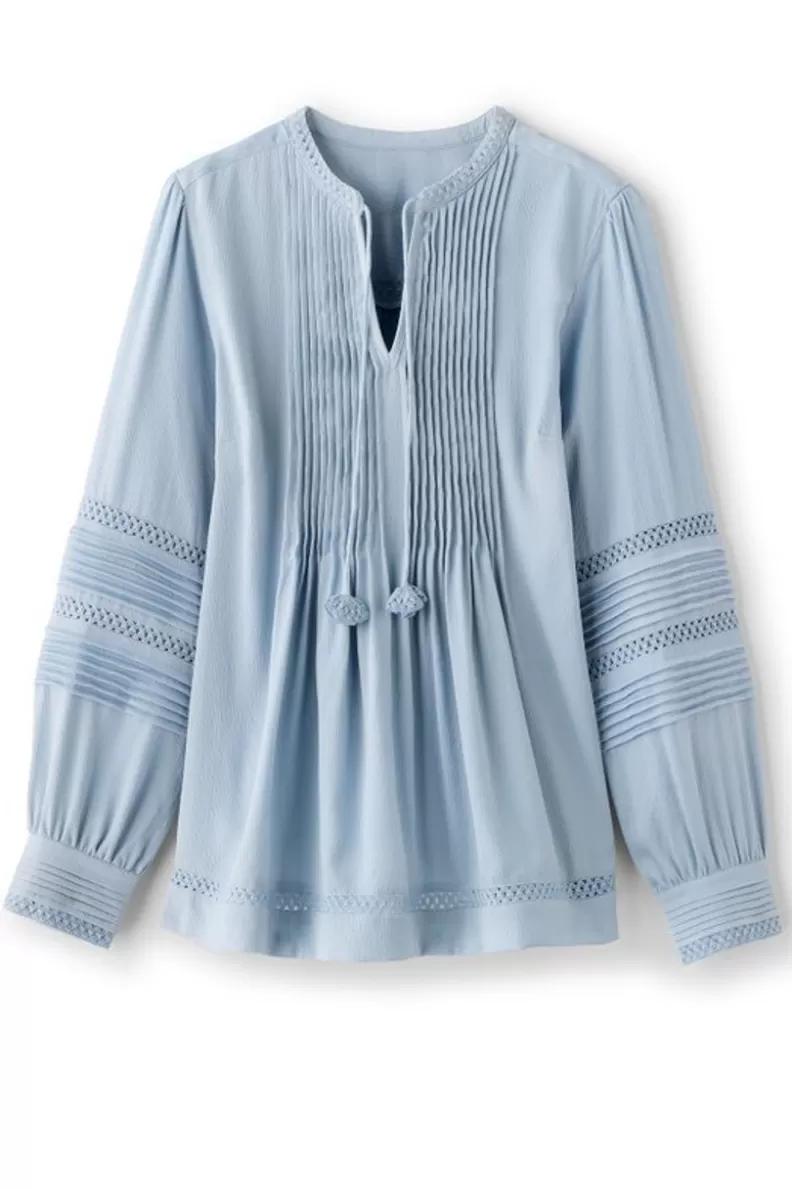 Soft Surroundings Connie Lace Trim Crepe Top BlueFog Best