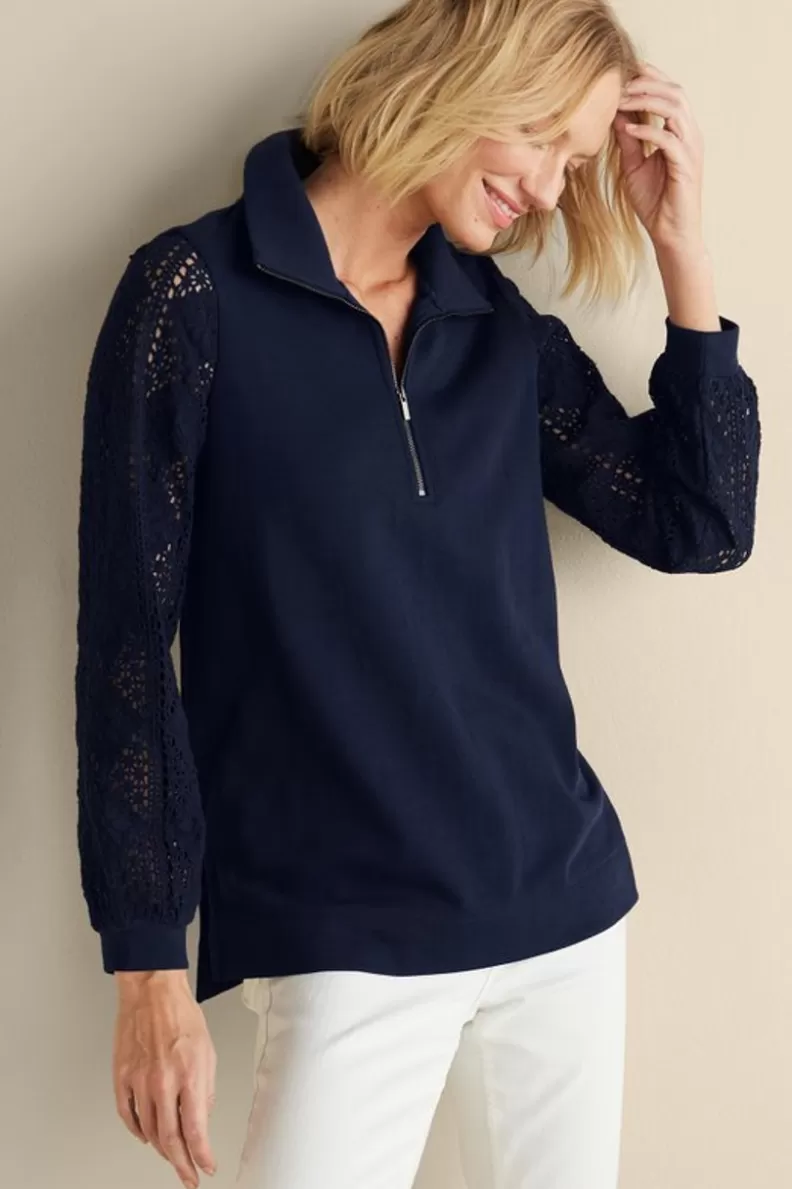 Soft Surroundings Crochet Sleeve French Terry Tunic Flash Sale