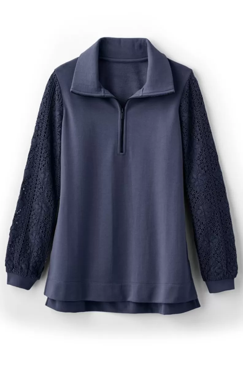 Soft Surroundings Crochet Sleeve French Terry Tunic Flash Sale
