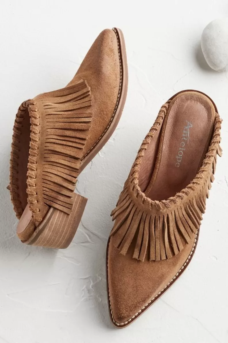 Soft Surroundings Dabney Fringe Suede Mules Taupe Best