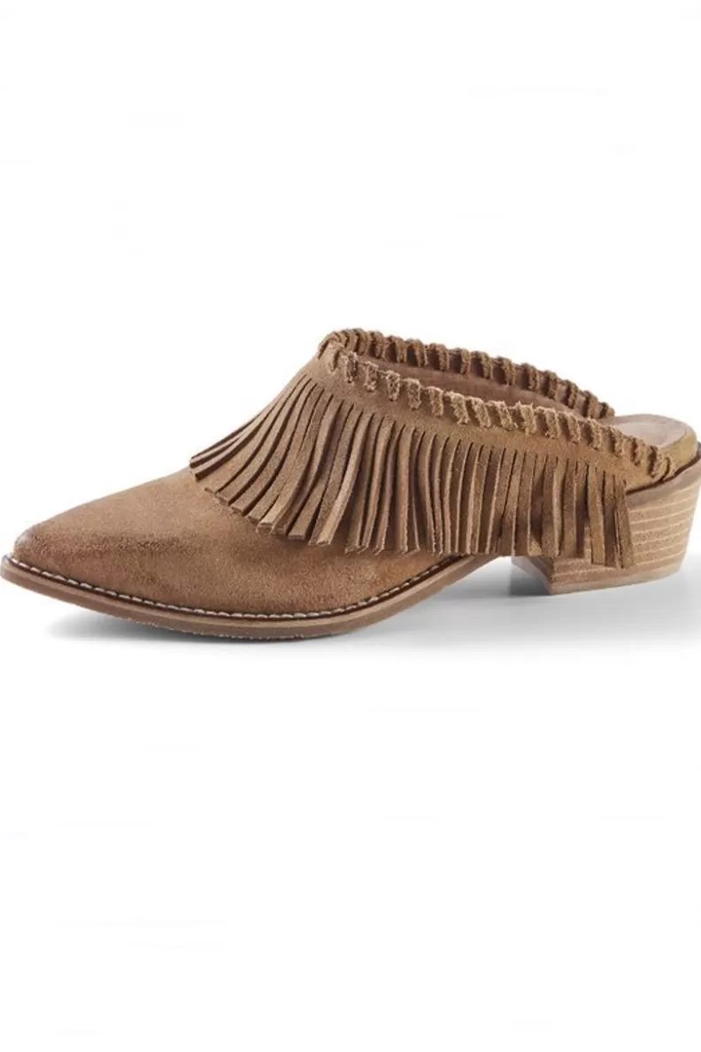 Soft Surroundings Dabney Fringe Suede Mules Taupe Best