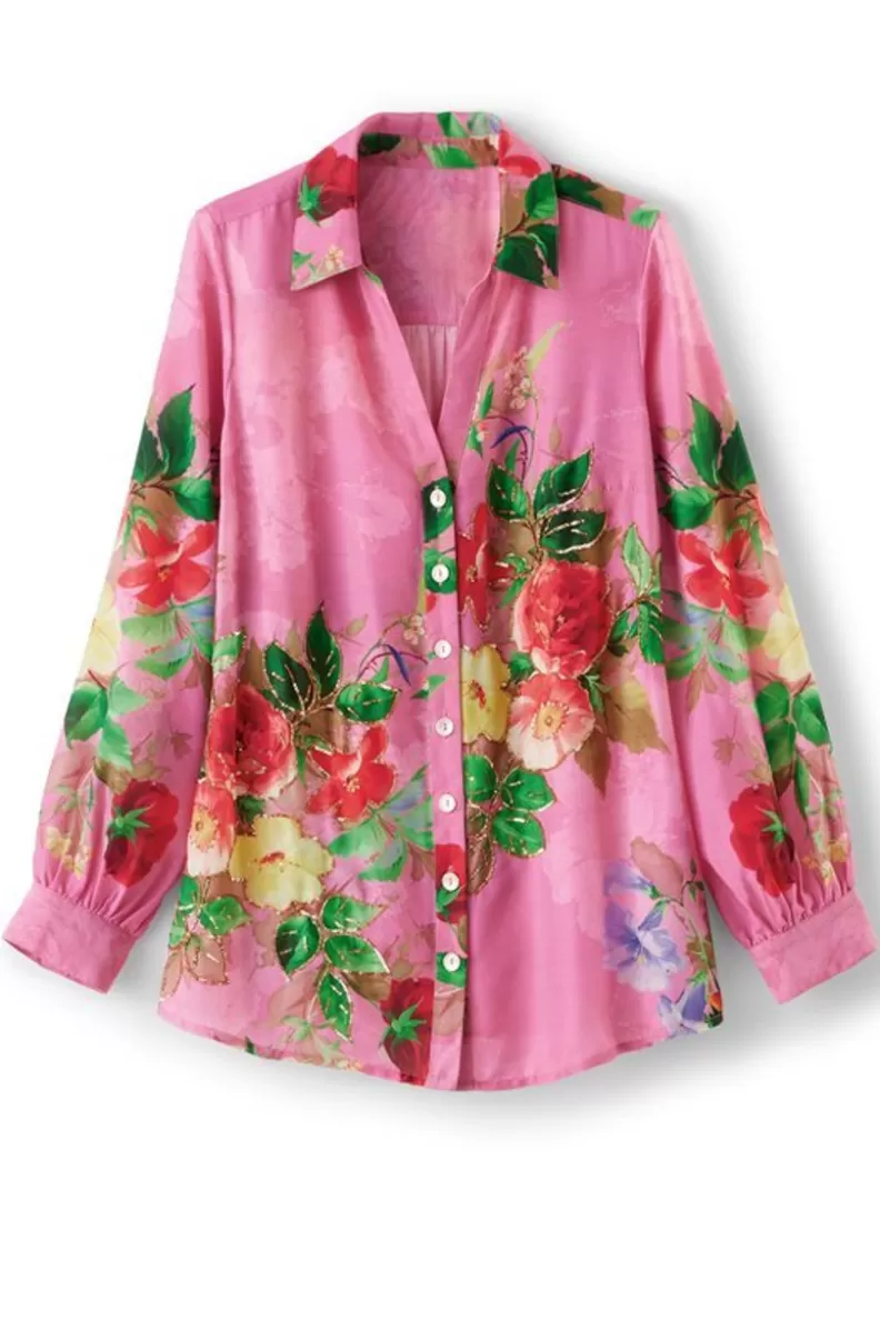 Soft Surroundings Danica Embellished Shirt Red/PinkFloral Flash Sale