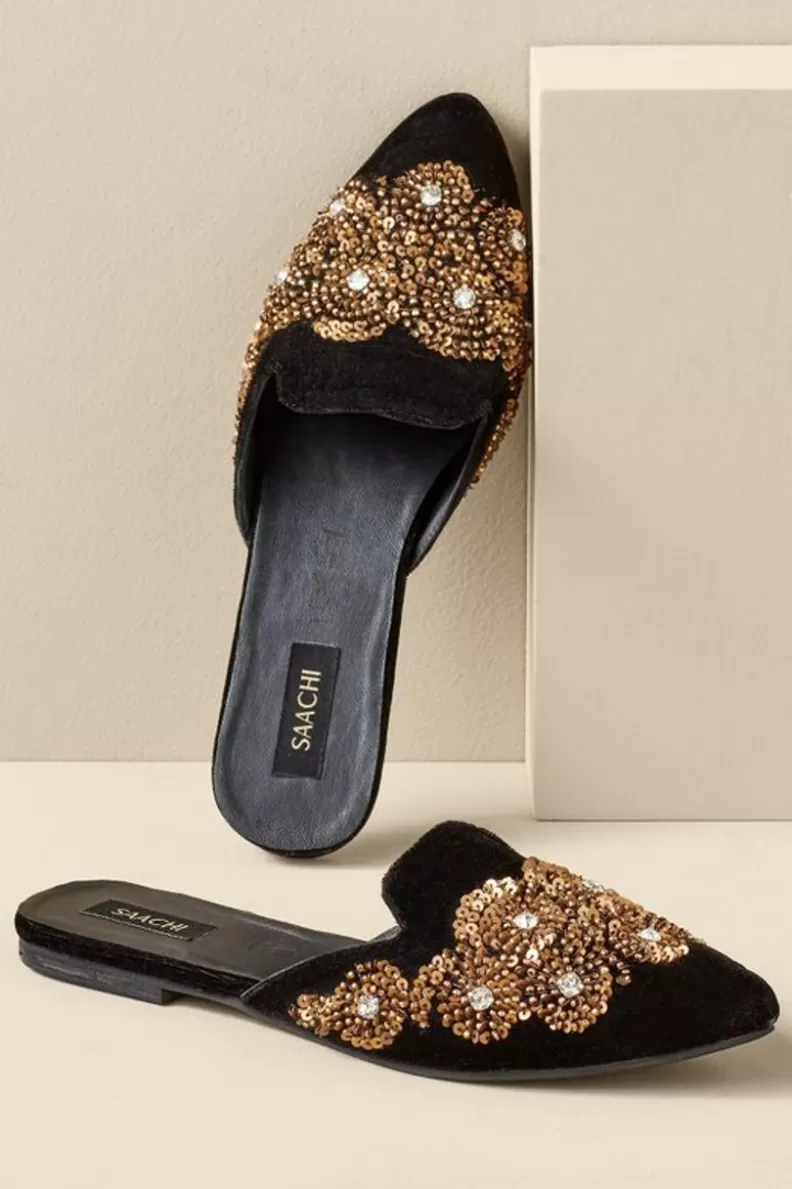 Soft Surroundings Delilah Embellished Slide Black/Gold Sale