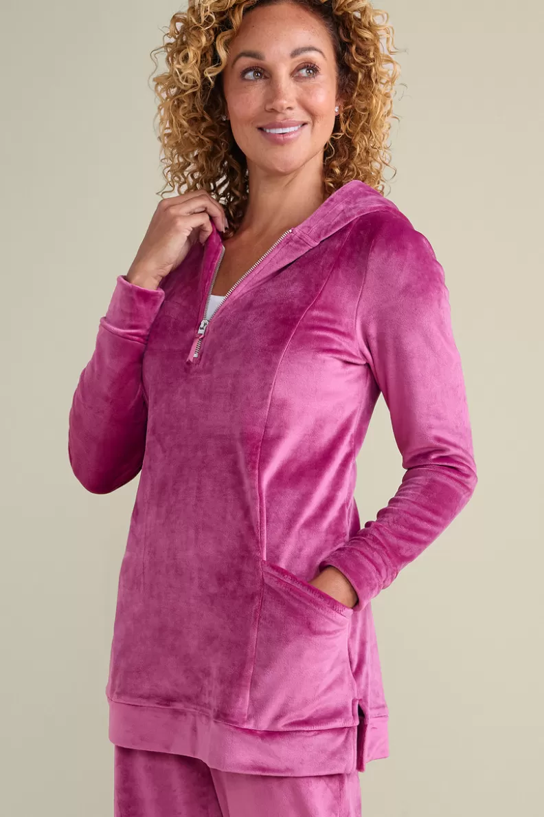 Soft Surroundings Dixie Velour Zip Hoodie Tunic Boysenberry Store