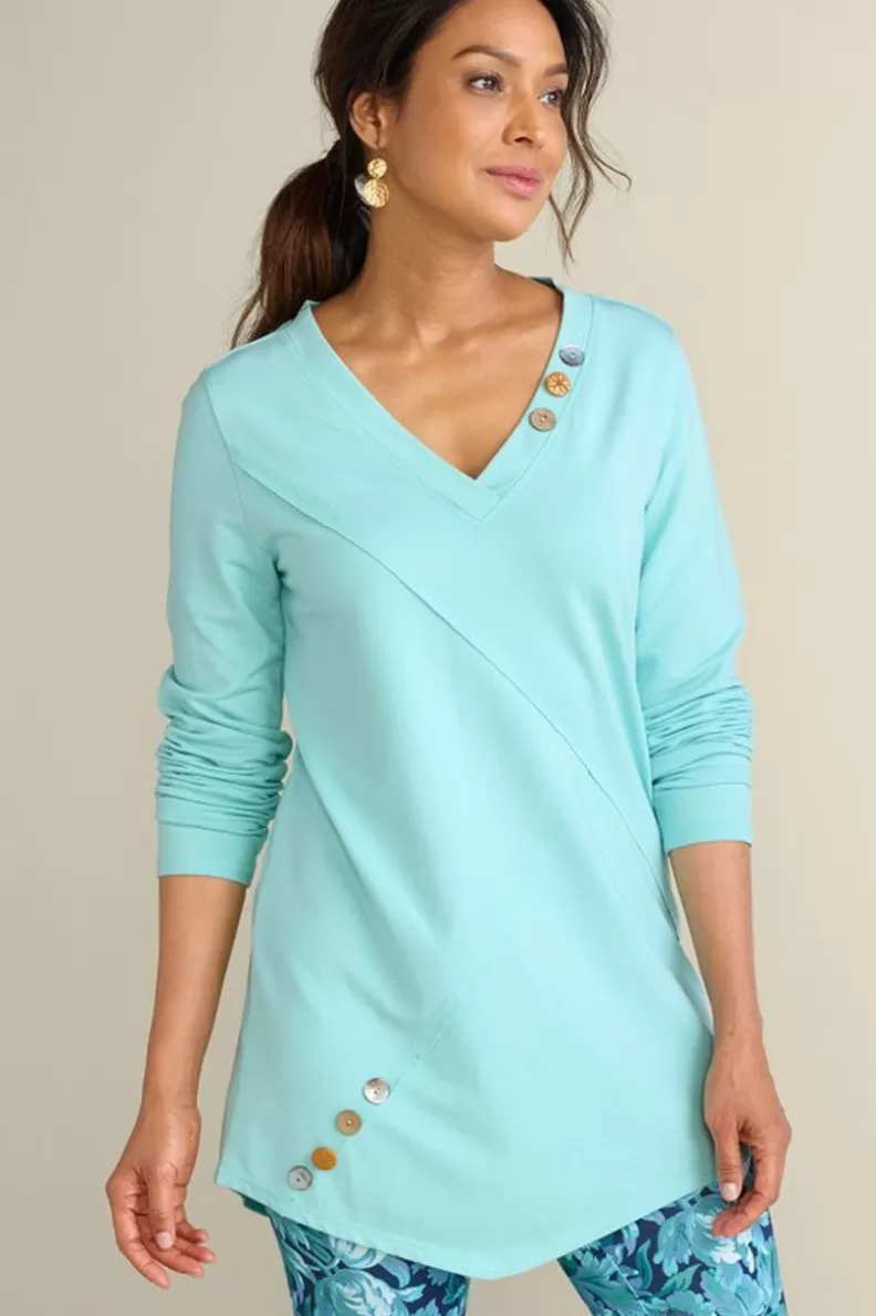 Soft Surroundings Dove French Terry Asymmetrical Tunic PastelTurquoise Flash Sale