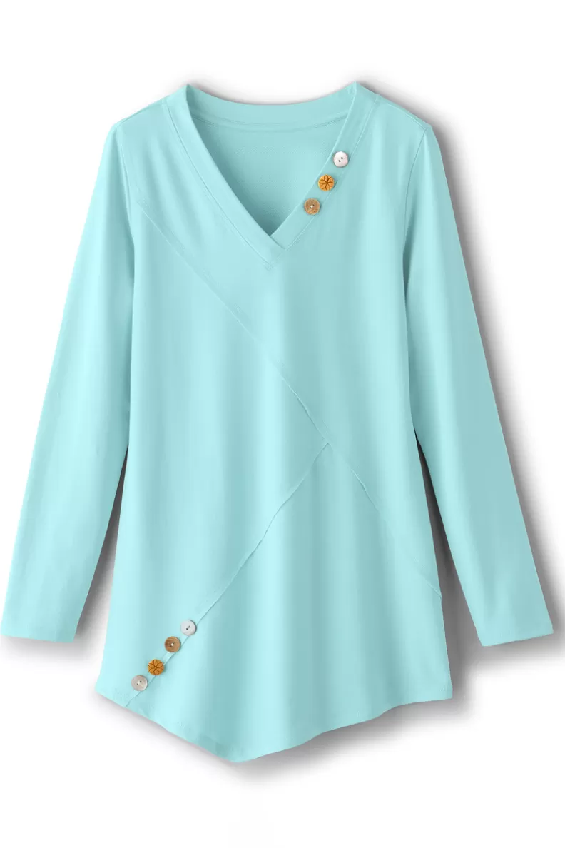 Soft Surroundings Dove French Terry Asymmetrical Tunic PastelTurquoise Flash Sale