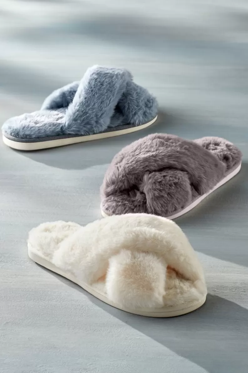 Soft Surroundings Dreama Faux Fur Cross Band Slippers Clearance