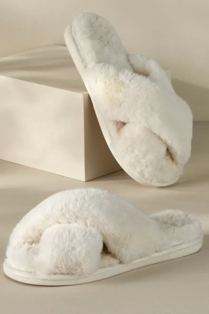 Soft Surroundings Dreama Faux Fur Cross Band Slippers Clearance