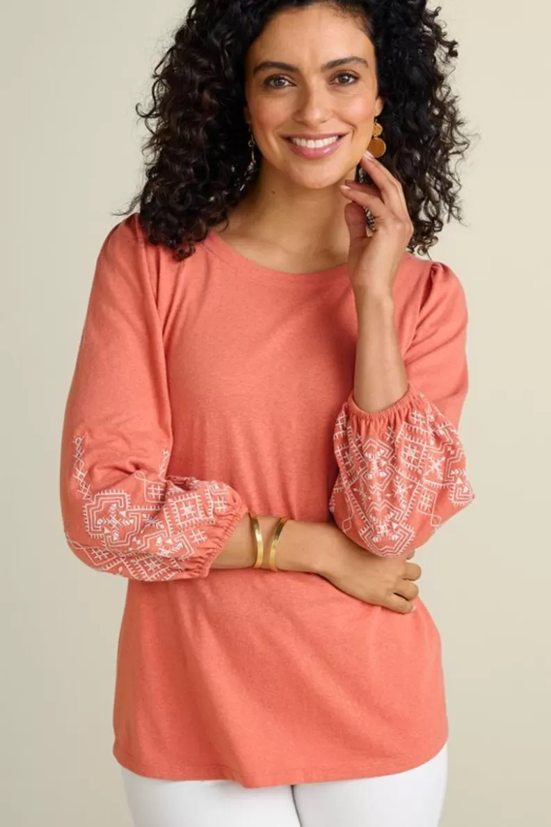 Soft Surroundings Embroidered Parisian Poet Top ApricotBrandy Discount