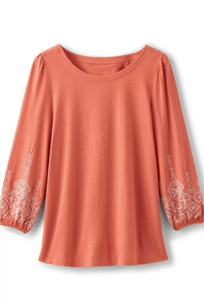 Soft Surroundings Embroidered Parisian Poet Top ApricotBrandy Discount