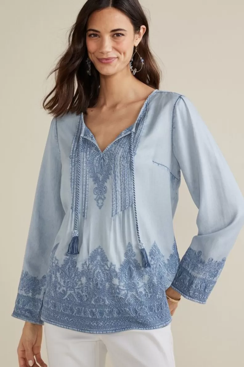 Soft Surroundings Emily Embroidered Tencel™ Top LightChambray Online