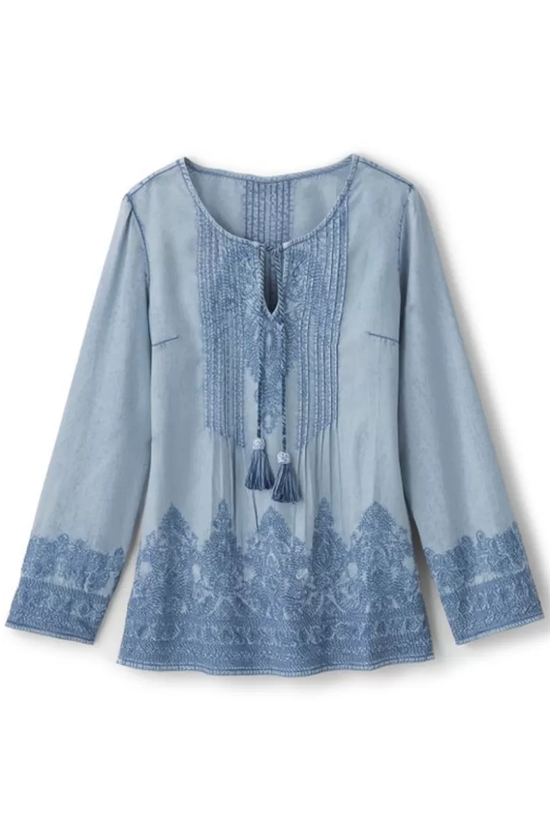 Soft Surroundings Emily Embroidered Tencel™ Top LightChambray Online
