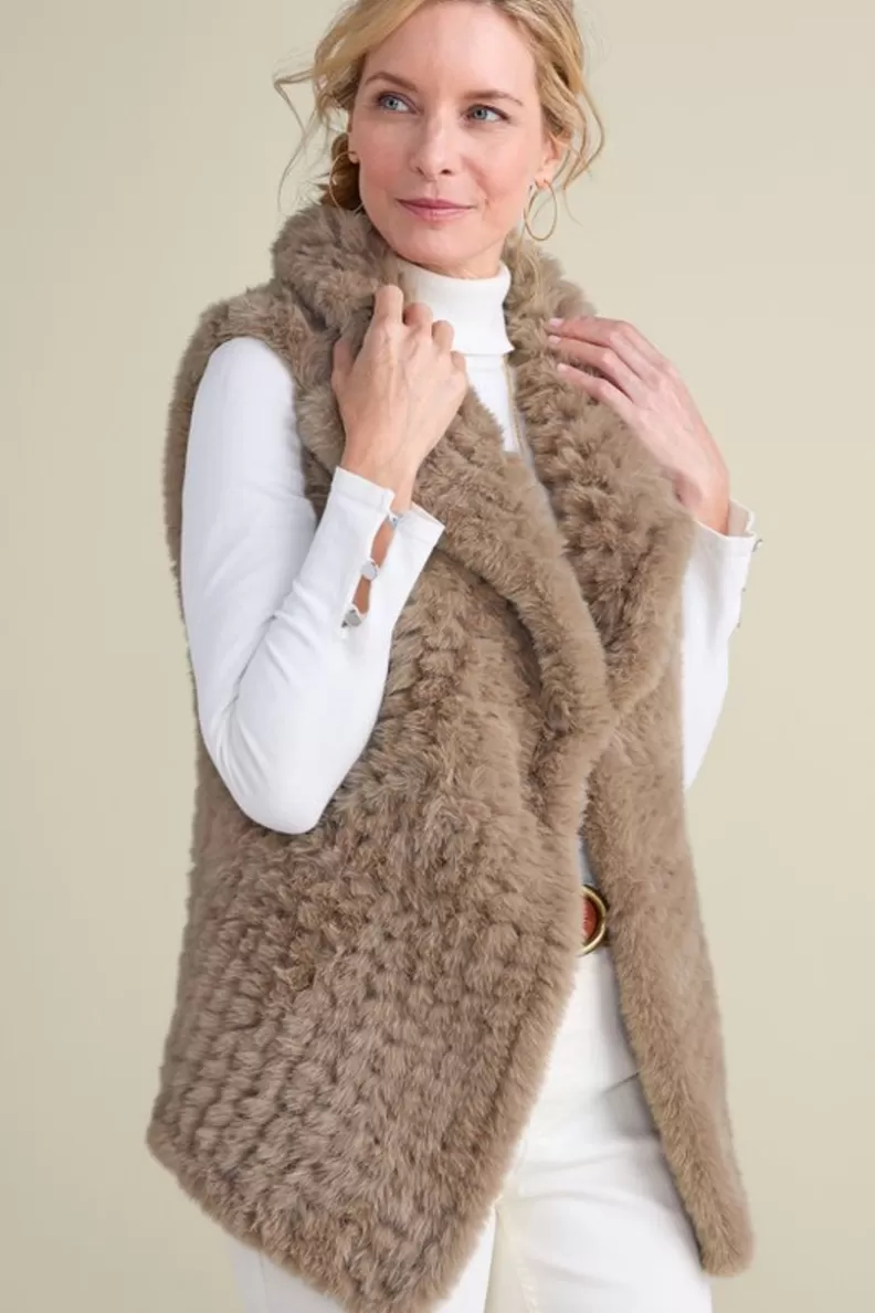 Soft Surroundings Faux Fur Draped Vest Taupe Fashion