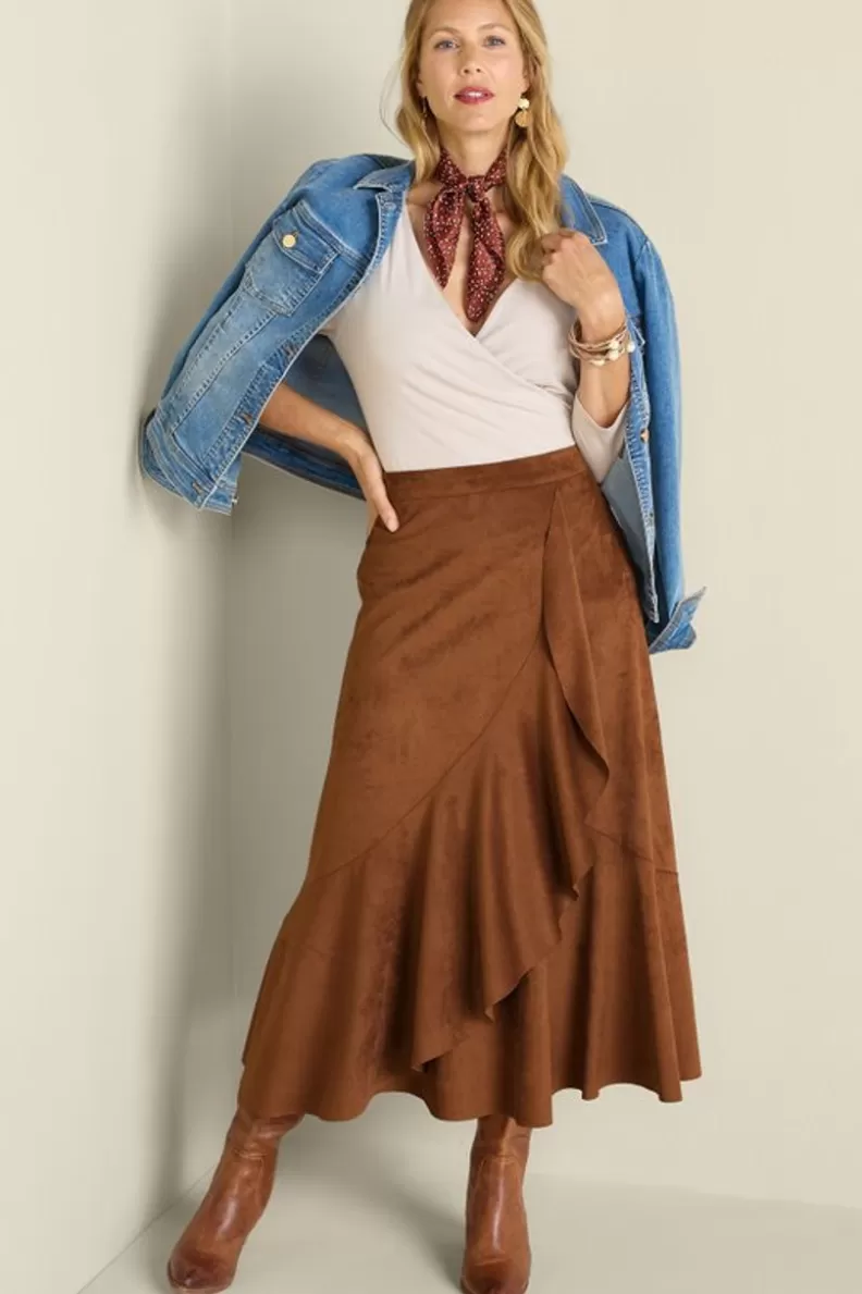 Soft Surroundings Faux Suede Skirt Saddle New