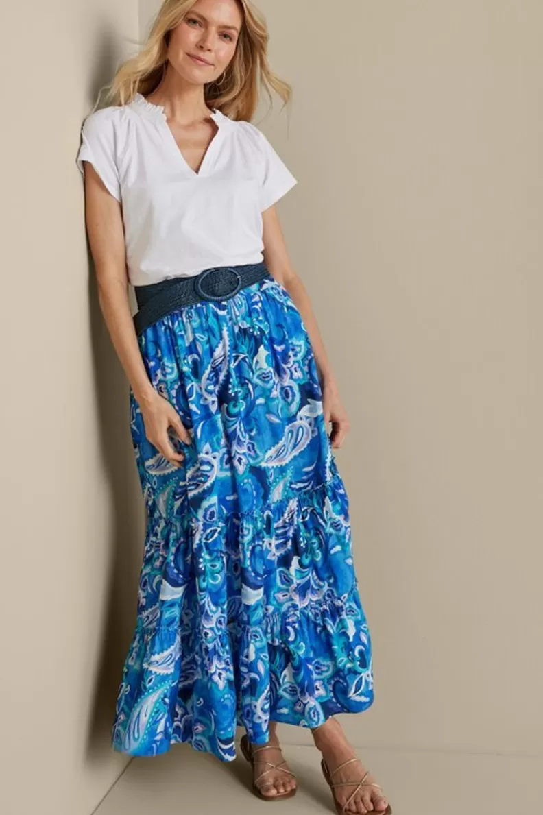 Soft Surroundings Feyre Maxi Skirt IslandSunPaisleyBlue Flash Sale