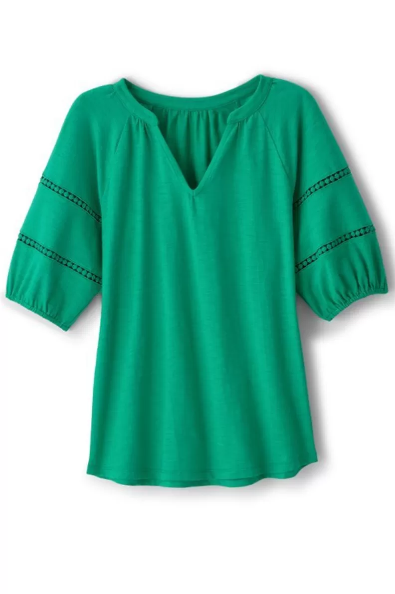 Soft Surroundings Heidi Supima Puff Sleeve Tee HollyGreen Outlet