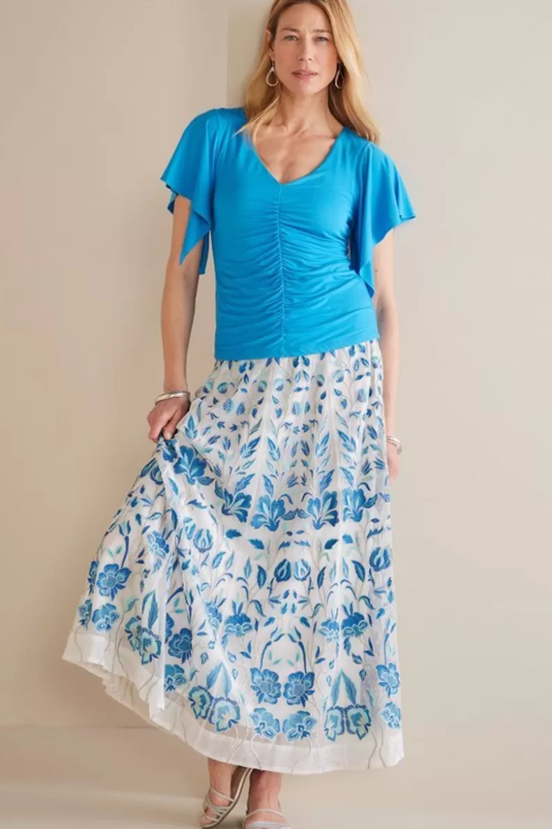 Soft Surroundings Imani Maxi Skirt BlueDreamEmbroidery Flash Sale