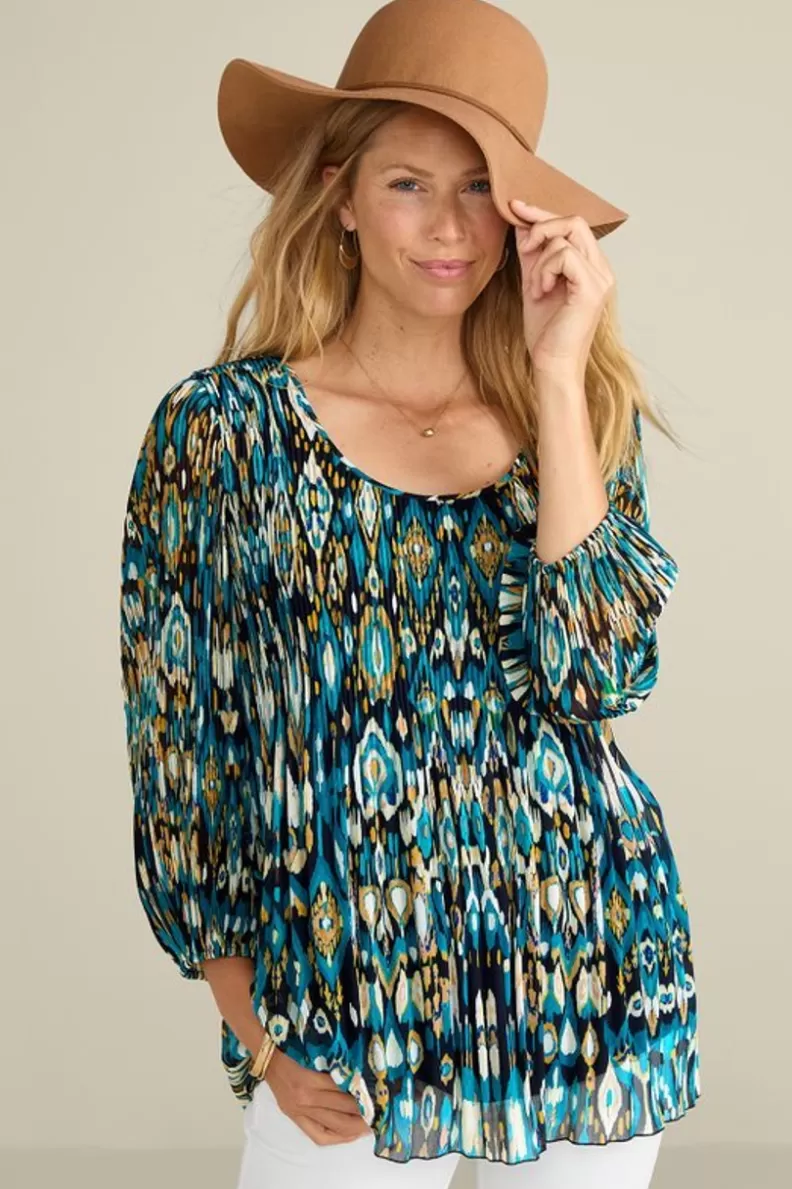 Soft Surroundings Imrie 3/4 Sleeve Tunic MenaraIkatBlue Store