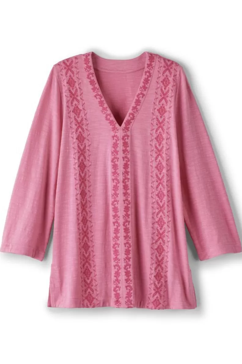Soft Surroundings Ingrid Embroidered Tunic AzaleaPink New