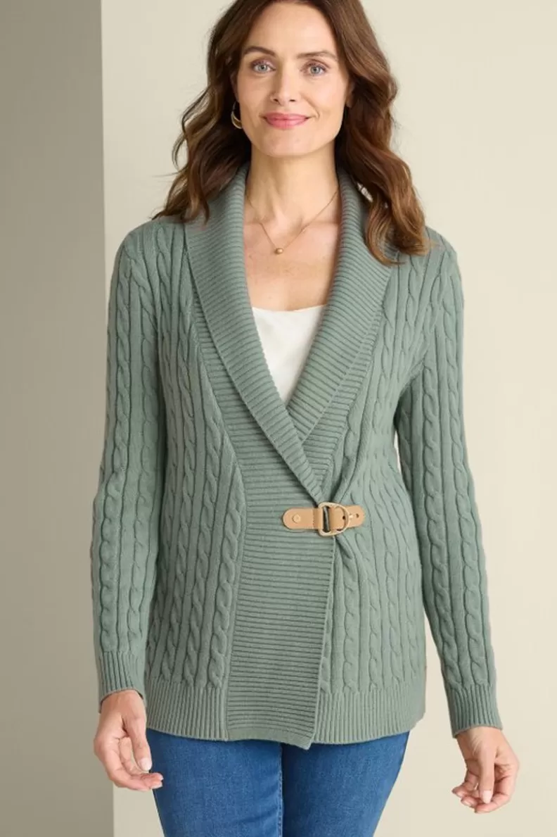 Soft Surroundings Ivey Cable Knit Cardigan AgaveGreen Shop