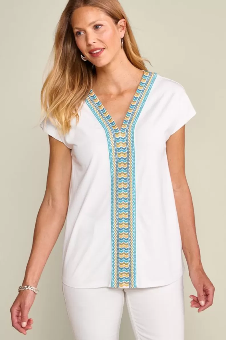 Soft Surroundings Izabel Embroidered Tee White Clearance