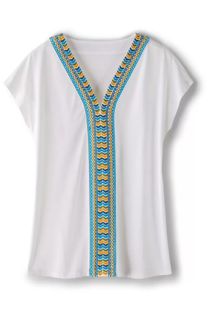 Soft Surroundings Izabel Embroidered Tee White Clearance