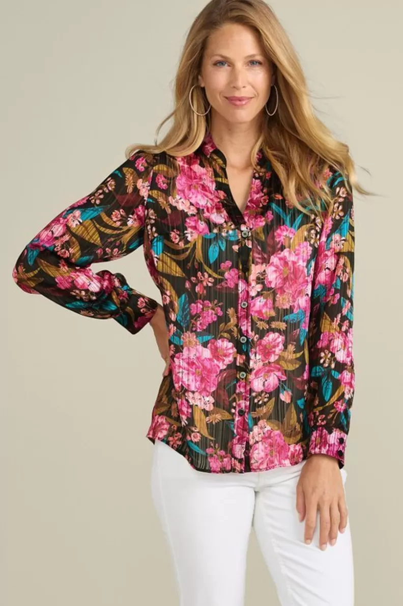 Soft Surroundings Josie Shimmer Shirt SolsticeFloral Clearance