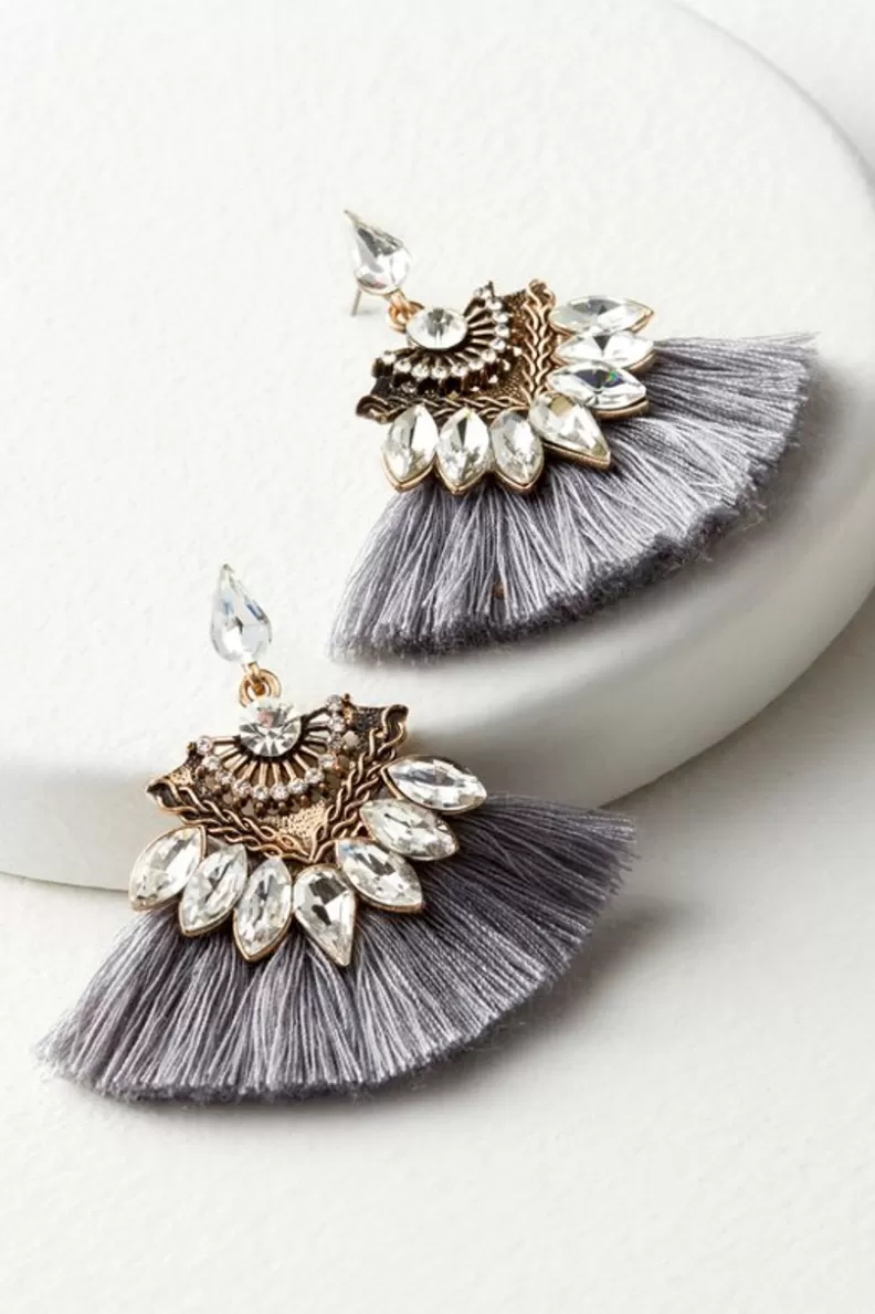 Soft Surroundings Joy Sparkle & Fringe Earrings Grey New