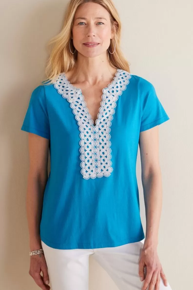 Soft Surroundings Kaitlyn Embellished Knit Tee SwedishBlue Discount