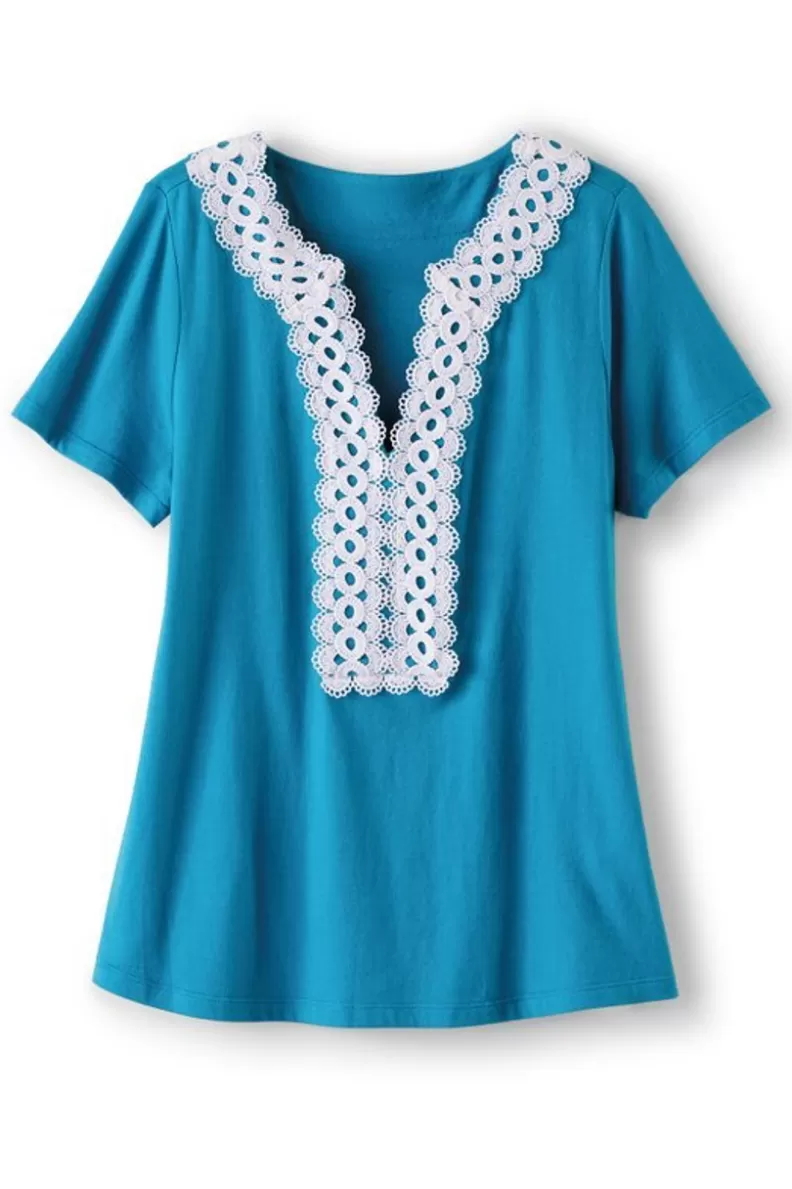 Soft Surroundings Kaitlyn Embellished Knit Tee SwedishBlue Discount