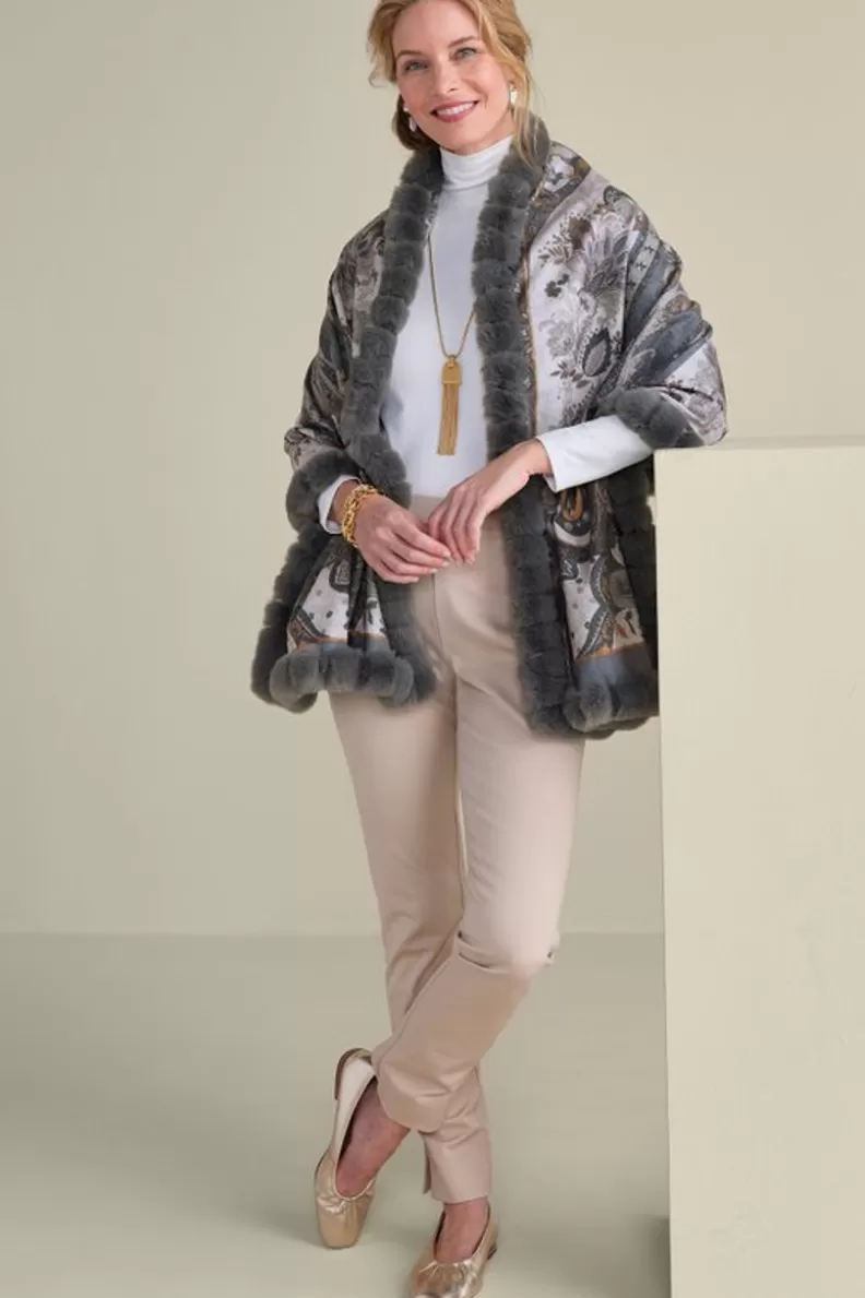 Soft Surroundings Katya Faux Fur Trim Wrap Scarf Gray Shop