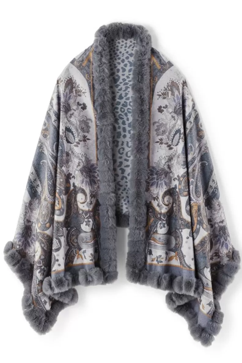 Soft Surroundings Katya Faux Fur Trim Wrap Scarf Gray Shop