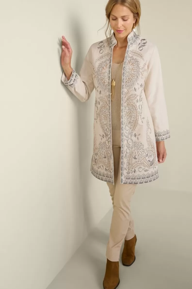 Soft Surroundings Kerala Embellished Natural Jacket NaturalSeed Clearance