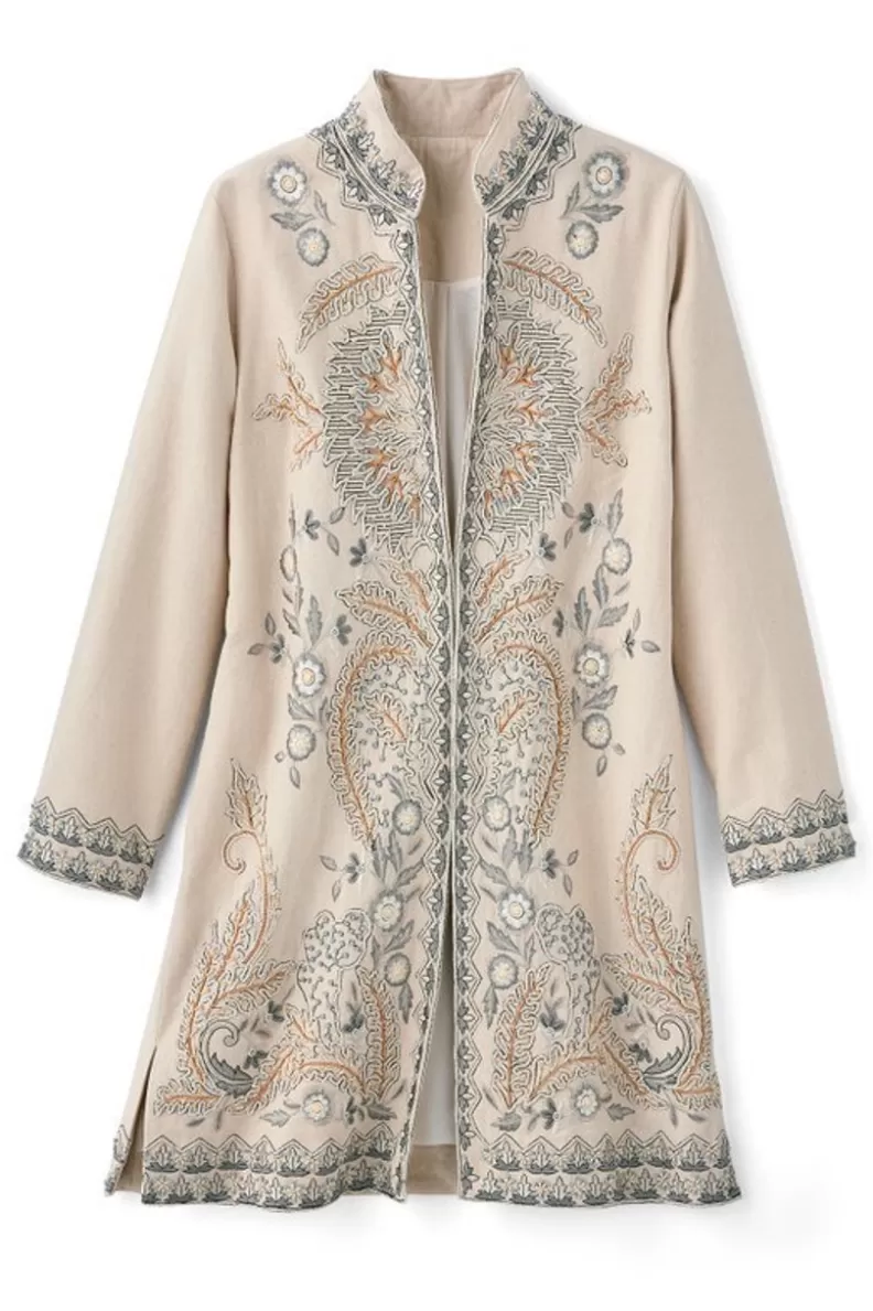 Soft Surroundings Kerala Embellished Natural Jacket NaturalSeed Clearance