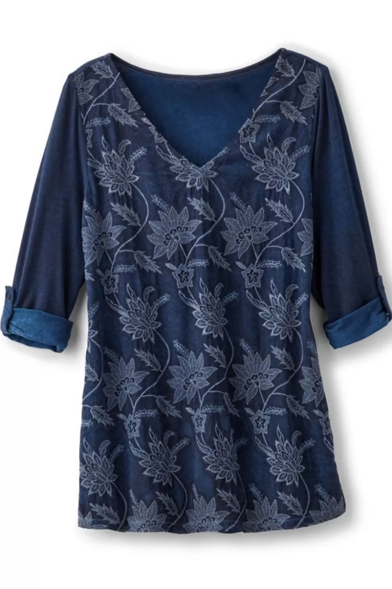 Soft Surroundings Kimbra Embroidered Tunic DenimBlue Discount