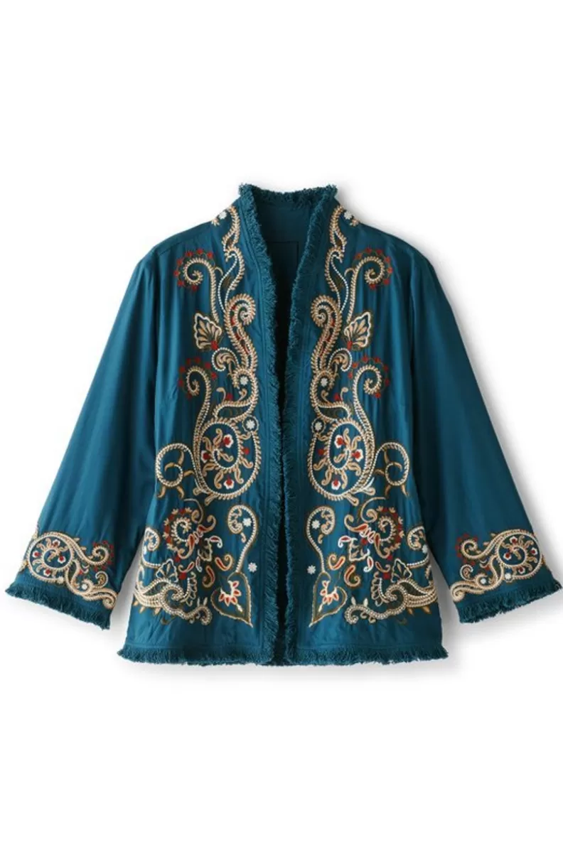 Soft Surroundings Kiruna Embroidered Jacket Teal Discount